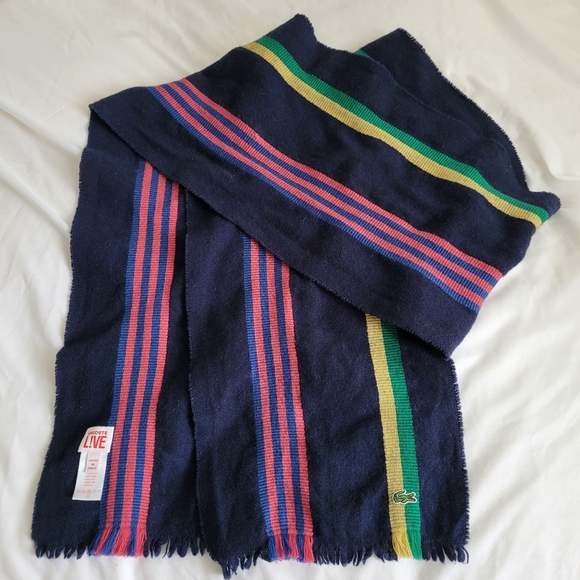 Lacoste Live Fringed Wool Scarf Multicolour Stripes - Picture 7 of 9